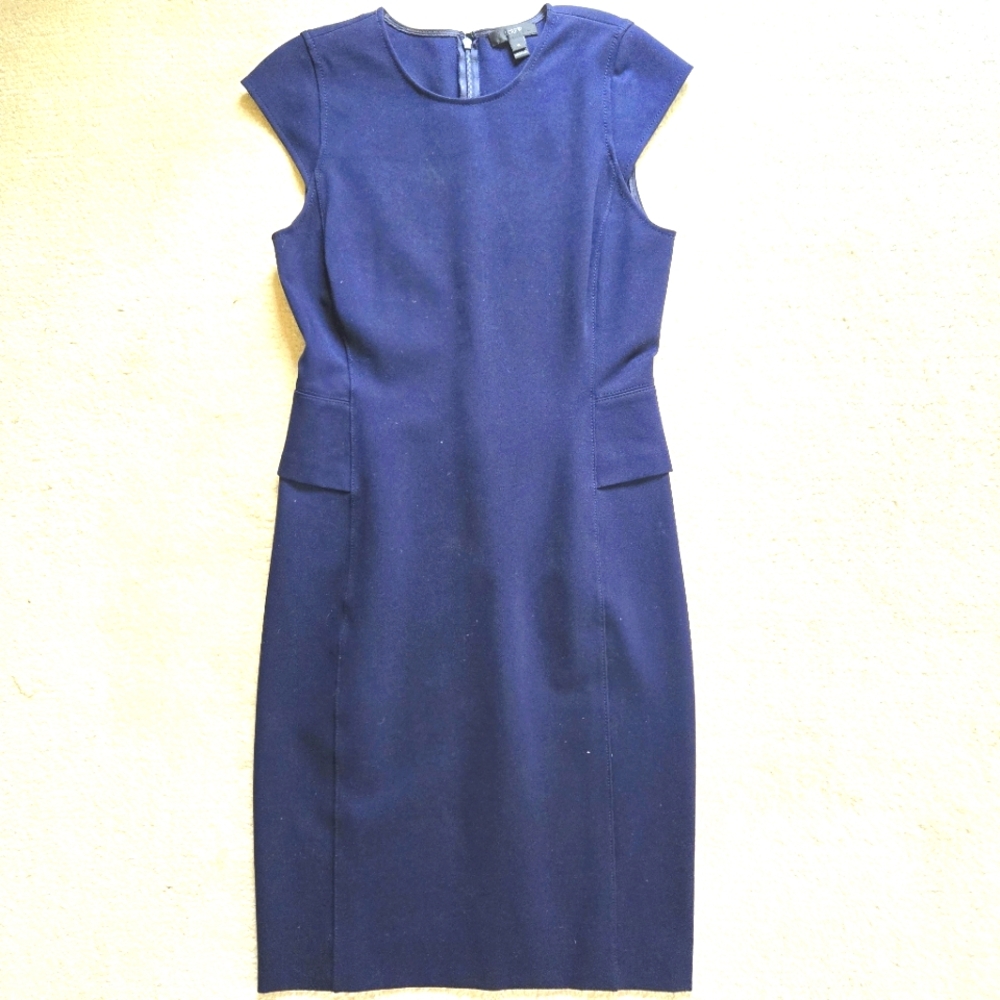 J. Crew Ponte Cap Sleeve Navy Sheath Dress